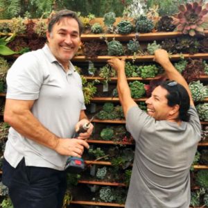 Tony and Joey building our original succulent wall at the Casitas Estate